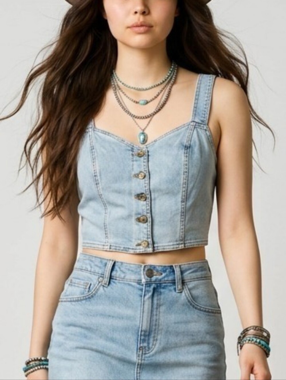 O'Neill Delphina Denim Cropped Button Tank NWT $60